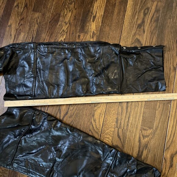 Black Leather Riding Chaps Men's Size M Giovanni Navarre Italian Stone Biker - Picture 6 of 10